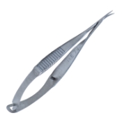 McPherson-Vannas (Trabecular) Iris Scissors, Curved, Sharp Tips, 11mm Mid-Screw To Tip, Serrated Flat Handle, Polished Finish, Overall Length 3-3/8" (85mm) 1574870,11/5/6211,K4-5100,08-03512,E3347