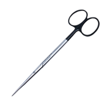 Metzenbaum (Lahey) Scissors, Super Cut, Straight, Bottom Blade Serrated, Delicate, Fine, Blunt Tips, Rounded Shanks, Black Ring Handles, Overall Length 5-3/4" (145mm) 