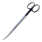 Metzenbaum Nelson Scissors, Super Cut, Curved, Bottom Blade Serrated, Blunt Tips, Rounded Shanks, Black Ring Handles, Overall Length 7" (180mm) 
