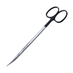 Metzenbaum (Lahey) Scissors, Super Cut, Curved, Bottom Blade Serrated, Delicate, Fine, Blunt Tips, Rounded Shanks, Black Ring Handles, Overall Length 6-1/8" (155mm) 