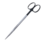 Metzenbaum (Lahey) Scissors, Super Cut, Straight, Bottom Blade Serrated, Delicate, Fine, Blunt Tips, Rounded Shanks, Black Ring Handles, Overall Length 6-1/8" (155mm) 