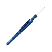 Micro Forceps, Serrated Jaws, 23ga, 0.6mm Tip, Titanium Squeeze Handle Green/Blue 