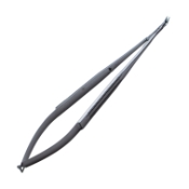 Micro Needle Holder, Curved, Without Lock, 8mm Mid-Screw To Tip, 0.4mm Tips, Overall Length 7" (180mm) 