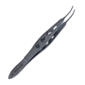 Moody Fixation Forceps, Curved Left, 0.5mm, 1 x 2 Teeth, Thru Handle, Click Lock Thumb Release, Three Hole Handle, Polished Finish, Overall Length 4-1/4" (108mm) 644600,11/6/3664,K5-2553