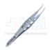 Moody Fixation Forceps, Curved Right, 0.5mm, 1 x 2 Teeth, Thru Handle, Click Lock Thumb Release, Three Hole Handle, Polished Finish, Overall Length 4-1/4" (108mm) - 11-6-3665