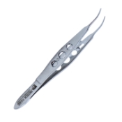 Moody Fixation Forceps, Curved Right, 0.5mm, 1 x 2 Teeth, Thru Handle, Click Lock Thumb Release, Three Hole Handle, Polished Finish, Overall Length 4-1/4" (108mm) 644965,11/6/3665,K5-2554