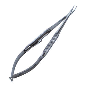 Needle Holder, Curved, With Lock, Medium 9mm Jaws, Large Round Knurled Handle, Overall Length 5-3/8" (136mm) 1062248,May-08,K6-3620,08-02118,E3797