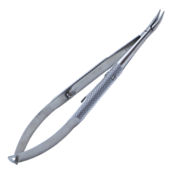 Osher Needle Holder, Curved, Delicate Tapered 9mm Jaw, With Lock, For Grasping 10-0 Sutures, Round Knurled Handle, Overall Length 4-1/4" (110mm) E3807 W,4450E,E3807 W