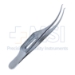 Pierse-Colibri Forceps, Curved Shafts, 0.11mm, 1 x 1 Pierse Teeth, Short Flat Handle, Overall Length 3" (75mm) - 11-6-2811