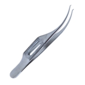 Pierse-Colibri Forceps, Curved Shafts, 0.11mm, 1 x 1 Pierse Teeth, Short Flat Handle, Overall Length 3" (75mm) 333047,11/6/2811,K5-1700,08-01224