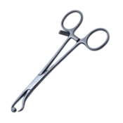 Plate Bone Holding Forceps, Curved, One Pointed Tip, Hexagon Serrated Foot Plate, Overall Length 4-3/4" (120mm) 