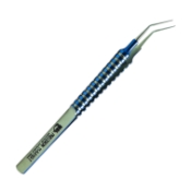 Utrata Capsulorhexis Forceps, Titanium, Angled, Long Extremely Thin Shafts, 11mm Bend To Tip, Small Bent Tips, Round Handle, Longitudinal Grooves, Overall Length 4" (100mm) KT5-5082,9466T,KT5-5082