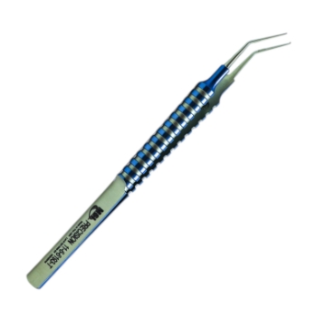 Utrata Capsulorhexis Forceps, Titanium, Angled, Long Extremely Thin Shafts, 11mm Bend To Tip, Small Bent Tips, Round Handle, Longitudinal Grooves, Overall Length 4" (100mm) KT5-5082,9466T,KT5-5082