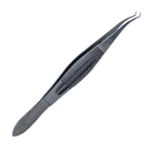 Castroviejo Corneal Forceps, Colibri Style, 0.12mm, 1 x 2 Teeth Set At 45 Degrees, No Tying Platform, Serrated Wide Handle, Polished Finish, Overall Length 4-1/4" (109mm) 