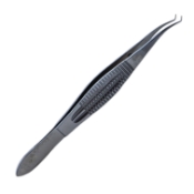 Castroviejo Corneal Forceps, Colibri Style, 0.12mm, 1 x 2 Teeth Set At 45 Degrees, No Tying Platform, Serrated Wide Handle, Polished Finish, Overall Length 4-1/4" (109mm) 