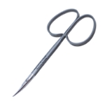 Scissors, Curved, Light, Blunt Tips, 18mm Mid-Screw To Tip, Ribbon Style Ring Handle, Polished Finish, Overall Length 7/8" (99mm) 1022436,May-99,E3588I