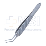 Lehner Style Capsulorhexis Forceps, Gently Curved Shaft, 2mm Platform, Flat Handle, Dull Finish, Overall Length 3-1/4" (80mm) 444257,May-16,E2005