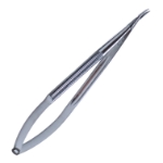 Needle Holder, Curved, Extra Delicate 6mm Jaws, Without Lock, Narrow Longitudinal Serrated Handle, Overall Length 4.6" (118mm) 