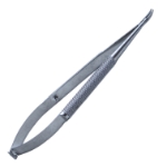 Needle Holder, Moderately Curved, Delicate 6mm Jaws, Without Lock, 12mm Mid-Screw To Tip, Round Knurled Small Handle, Dull Finish, Overall Length 4-7/8" (125mm) 1130914,May-96,K6-3830,E3885