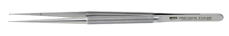 Rhoton Style Micro Ring Tip Forceps, 1mm x 0.5mm Straight Tip, Diamond Impregnated Tips, 8mm Diameter Round Handle, Overall Length 7" (180mm) 