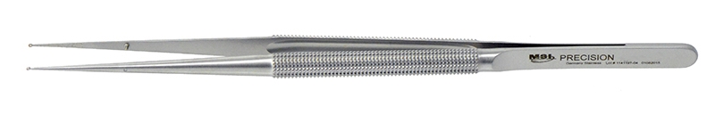 Microsurgical Ring Tip Forceps, Straight 1mm x 0.5mm Diamond Dusted Jaws, 8mm Round Diamond Knurled Handle, 1mm Guide Pin, Overall Length 7" (180mm) 