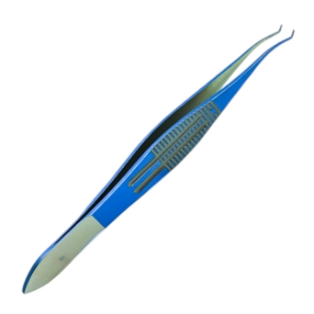 Corneal Forceps, Titanium, 0.12mm, 1 x 2 Teeth Set At 45 Degrees, 6mm Diamond Dusted Tying Platform, Colibri Style, Serrated Wide Slotted Handle, Polished Finish, Overall Length 4-1/4" (109mm) 