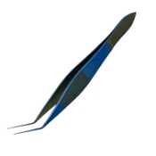Hoffman Style Utrata Capsulorhexis Forceps, Titanium, Long Extremely Very Delicate Thin Shafts, Angled 17mm From Bend To Tip, Small Bent Tips, Wide Serrated Grip Handle (Castro Design), Overall Length 4-1/4" (108mm) 