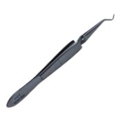 Rizzuti Superior Rectus Forceps, 45 Degrees Angled Shafts, 7mm Tip To Bend, Tips Curved, 1 x 2 Teeth, Serrated Cross Action Handle, Polished Finish, Overall Length 3-3/4" (96mm) 293411,May-03,E1692