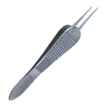 Sauer Suturing Forceps, Straight Shafts, 1 x 2 Teeth, Tips Angled 90 Degrees In, Serrated Wide Handle, Polished Finish, Overall Length 3-3/8" (87mm) 