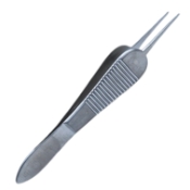 Sauer Suturing Forceps, Straight Shafts, 1 x 2 Teeth, Tips Angled 90 Degrees In, Serrated Wide Handle, Polished Finish, Overall Length 3-3/8" (87mm) 