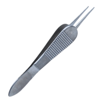 Sauer Suturing Forceps, Straight Shafts, 1 x 2 Teeth, Tips Angled 90 Degrees In, Serrated Wide Handle, Polished Finish, Overall Length 3-3/8" (87mm) 