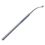 Scobee Oblique Muscle Hook, Curved Shaft, Flat 4.5mm Hook, Serrated Flat Handle, Polished Finish, Overall Length 5-1/4" (133mm) E0564,3272E,E0564