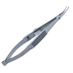Shepard Intraocular Lens Forceps, Curved Up Shaft, 1.45mm x 2mm Respectively Cross Action Design, Slide Lock, Serrated Upper Lower Jaws, Overall Length 3-1/2" (90mm) 433300,May-86,E2975