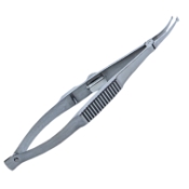 Shepard Intraocular Lens Forceps, Curved Up Shaft, 1.45mm x 2mm Respectively Cross Action Design, Slide Lock, Serrated Upper Lower Jaws, Overall Length 3-1/2" (90mm) 433300,May-86,E2975