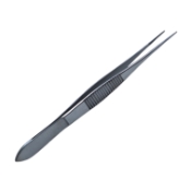 Dressing Forceps, Straight, Serrations, Serrated Handle, Polished Finish, Delicate 11mm Tips, Overall Length 4" (100mm) K5-4000,08-01501,E1400
