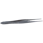 Tissue Forceps, Straight, Serrated Handle, Polished Finish, Straight Shafts, 1 x 2 Delicate Teeth, Overall Length 4" (100mm) 230590,5-2531,K5-4100,08-01234,E1420
