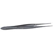 Tissue Forceps, Straight, Serrated Handle, Polished Finish, Straight Shafts, 1 x 2 Delicate Teeth, Overall Length 4" (100mm) 230590,5-2531,K5-4100,08-01234,E1420
