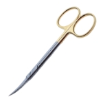 Iris Scissors, TC, Curved, Sharp Tips, Square Edge Shanks, Larger Gold Ring Handles, Overall Length 4-1/2" (115mm) 