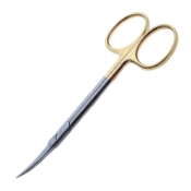 Iris Scissors, TC, Curved, Sharp Tips, Square Edge Shanks, Larger Gold Ring Handles, Overall Length 4-1/2" (115mm) 