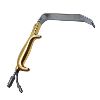 Tebbetts Fiber Optic Retractor, Stainless Steel, 150mm x 30mm Blade, Comfort Grip Handle, With Teeth, Smoke Evacuation Suction Tube, Fiber Optic Tube 