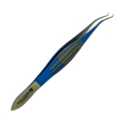 Corneal Forceps, Colibri Style, Titanium, 0.5mm, 1 x 2 Teeth Set At 45 Degrees, 6mm Tying Platform, Serrated Wide Handle, Polished Finish, Overall Length 4-1/4" (109mm) 