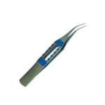 Suture Forceps, Titanium, Curved, 0.12mm, 1 x 2 Teeth, 6mm Platforms, Flat Handled Square Grip, Overall Length 3-1/4" (83.5mm) 