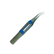 Suture Forceps, Titanium, Curved, 0.12mm, 1 x 2 Teeth, 6mm Platforms, Flat Handled Square Grip, Overall Length 3-1/4" (83.5mm) 