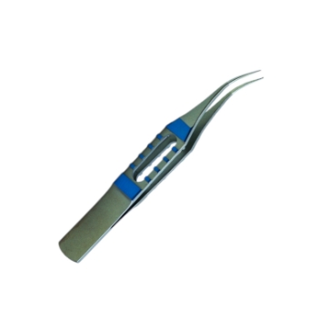 Suture Forceps, Titanium, Curved, 0.12mm, 1 x 2 Teeth, 6mm Platforms, Flat Handled Square Grip, Overall Length 3-1/4" (83.5mm) 