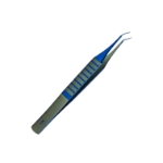 Titanium Implant Forceps, Angled 40 Degrees, Lock Bi-Convexed Jaws, 7.5mm Jaw Length, Long Rectangular Serrated Handle, Overall Length 4-1/3" (110mm) 