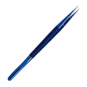 Titanium Micro Ring Tip Forceps, Diamond Dusted Jaws, 8mm Diameter Round Handle, 1mm x 0.5mm Ring Tips, Counter Weight, Overall Length 7" (180mm) 