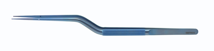 Microsurgical Bayonet Forceps, Titanium, Straight, 0.9mm Smooth Jaw, 8mm Round Diamond Knurled Handle, 1mm Guide Pin, Overall Length 8-1/4" (210mm) 