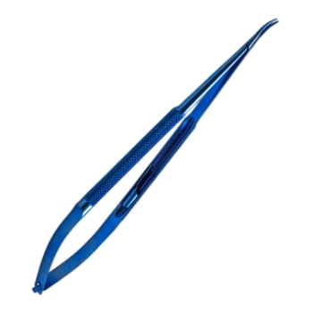 Microsurgical Needle Holder, Titanium, Curved, 0.8mm Diamond Dusted Jaws, With Box Lock, 8mm Diameter Knurled Round Handle, Overall Length 7" (180mm) 