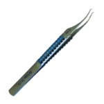 Nordan Style Colibri Forceps, Titanium, 0.12mm, 1 x 2 Teeth, 6mm Platforms, 2mm Tip Length, Round Handled, Small Flat Grip, Overall Length 4-1/2" (115mm) 