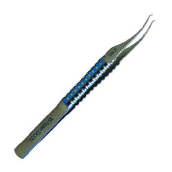 Nordan Style Colibri Forceps, Titanium, 0.12mm, 1 x 2 Teeth, 6mm Platforms, 2mm Tip Length, Round Handled, Small Flat Grip, Overall Length 4-1/2" (115mm) 